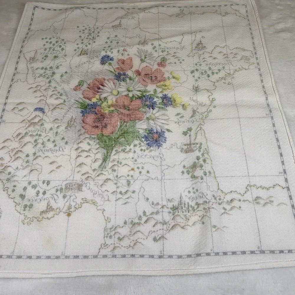 Vintage Vony France Tea Towels Set of 5 Floral Map Kitchen Linens MCM Decor